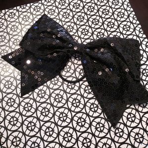 Large Black Sequin Hair Bow NWOT